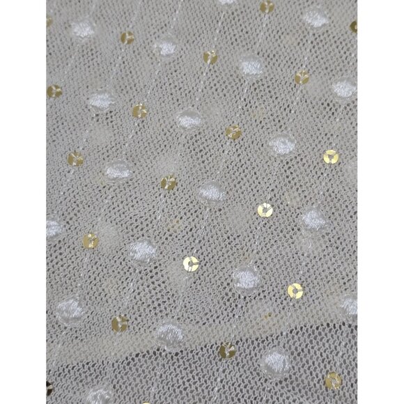 Leifnotes Womens Ivory Sheer Lace Dress Smocked‎ Waist Sequins Dot Size 2 - Picture 9 of 14